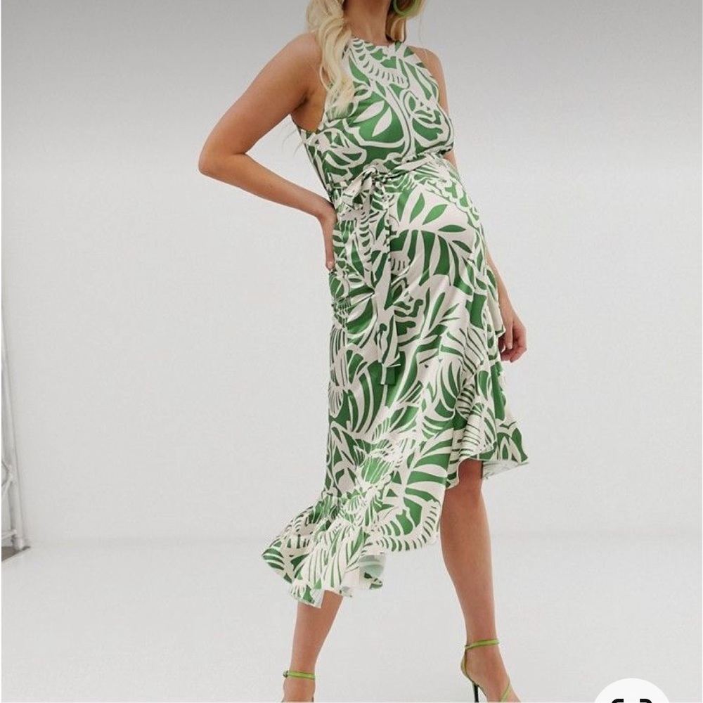 ASOS maternity semi formal ruffle midi dress green and white. NWT - Picture 2 of 8
